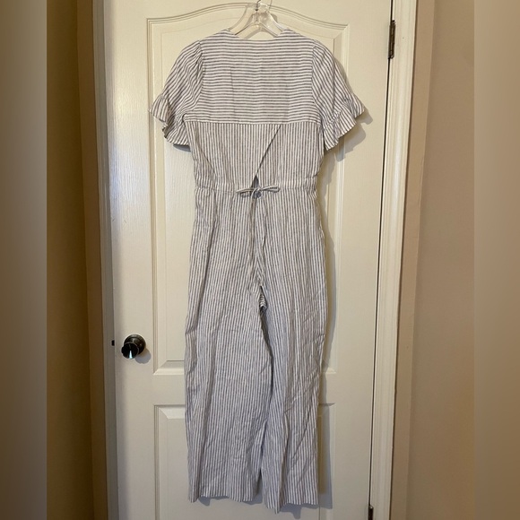 A Loves A Jumpsuit Blue White Ticking Wide Leg Linen Cotton Size S Coastal Boho - Picture 9 of 9